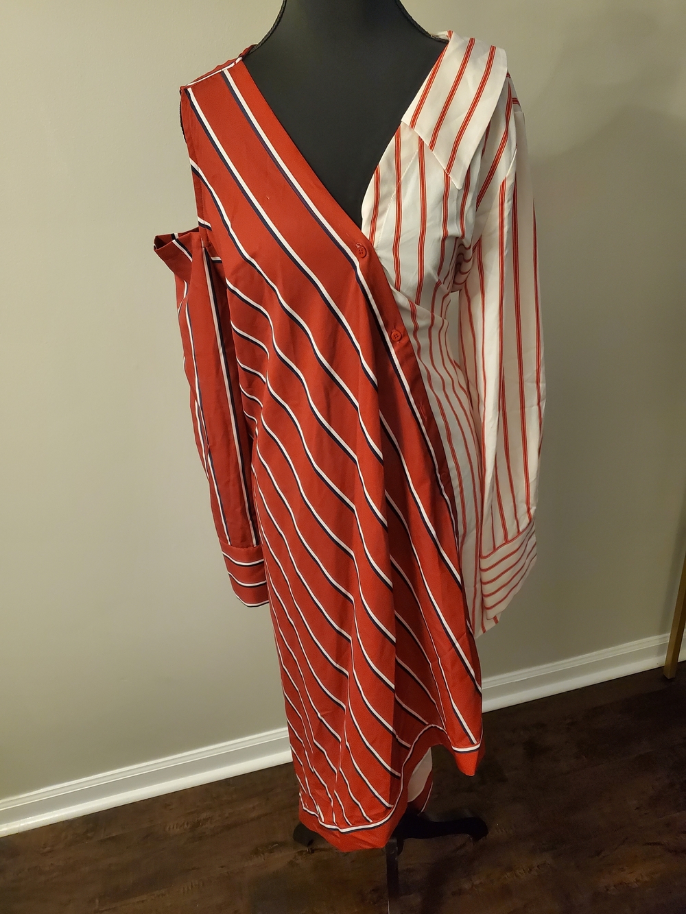 Striped Two-Tone Red and White Shirt or Dress